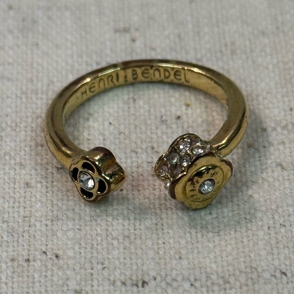 Henri Bendel Gold & Crystal Open Cuff Ring Size 7